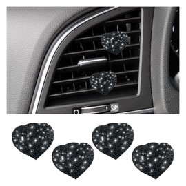 4PCS Stylish Car Vent Clips,Car Clips for Vents with Sparkling Bling Heart Design,Diamond-Studded Decorating Cars Air Vent Clips Cars Accessories Interior for Women Girls (Black)