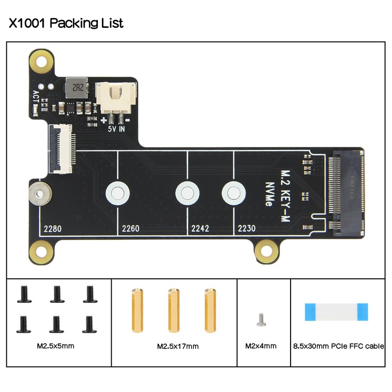 Geekworm X1001 V1.1 PCIe NVMe M.2 SSD 2280 Expansion Board