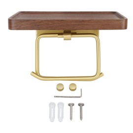 Toilet Paper Holder with Shelf Aluminum Alloy Walnut Paper Holder Easy Installation Space Saving Tissue Roll Holder for Bathroom Kitchen Type 1