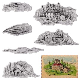 Hying Trees House Clear Stamps for Card Making, Mountain Forest Transparent Rubber Stamps Home Trees Stamp Seal for Crafting DIY Scrapbooking Photo Album Decorations