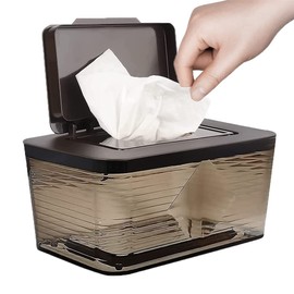 Umtiti Upgrade Large Size Wipes Dispenser, Large Capacity Wipes/Tissue Case with Moisture Seal Secure Lid with Non-Slip Rubber Feet Keeps Wipes Fresh, Dustproof Wipes Holder (Brown-L)