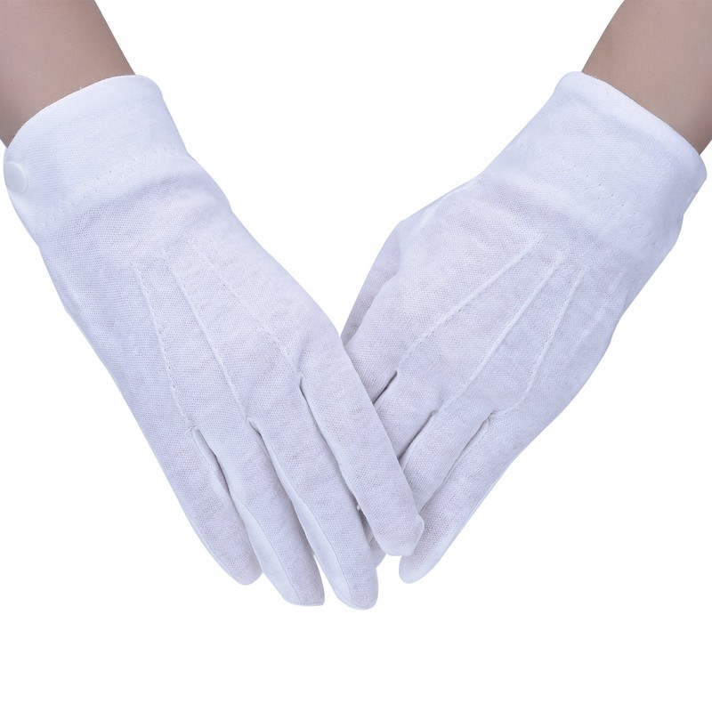 White Stitched Cotton Gloves Parade Gloves with Snap Closure, 2