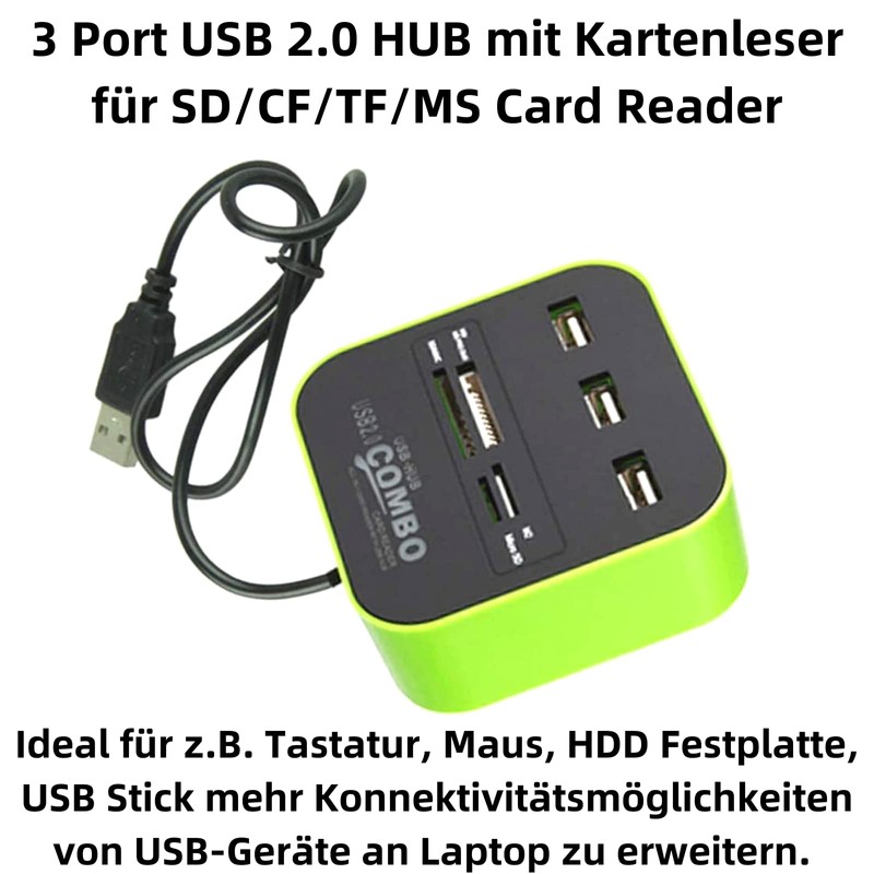 H31CS USB 2.0 Hub with 3 Ports & Card Reader