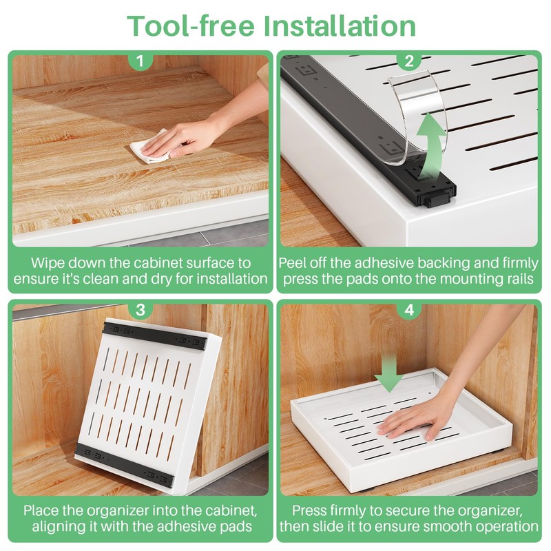 2Pack Pull out Cabinet Organizer, 21"Deep, Heavy Duty Full-extension Slide