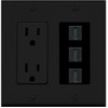 RiteAV - (2 Gang Decorative 15A Power Outlet 3 HDMI Black Wall Plate Black