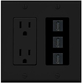 RiteAV - (2 Gang Decorative 15A Power Outlet 3 HDMI Black Wall Plate Black