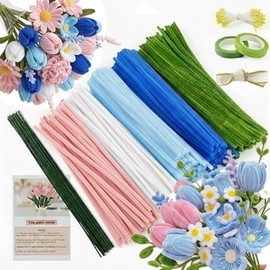 480 Pcs Pipe Cleaners for Flower Making, Multi-Colored Chenille Stems - Complete Arts and Crafts Supplies Kit for DIY Flowers, Home Decor, Kids and Adult Art Projects (Blue)