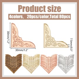 WADORN 80Pcs 4 Colors Metal Book Corner Protector, Vintage Photo Album Guard Edge Cover Triangle Carved Scrapbooking Decorative Corner Protector for DIY Crafting Notebooks Folders Menus