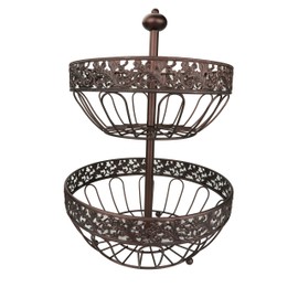 ROSYLINE 2 tier fruit basket, fruit bowl, multi-purpose kitchen and living room storage fruit and vegetable basket (Bronze gold)