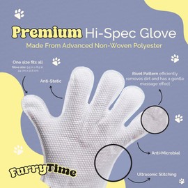 FURRYTIME Pet Glove Wipes for Dog & Cat Cleaning + Grooming | 30 Gloves | Hypoallergenic Dry Bath - Waterless Wash Puppy, Kitten Paws, Ears, Coat, Eye Area, Butt | Dog Wipes, Cat Wipes | Finger Wipes
