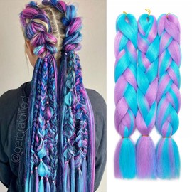 TESS Braids Extensions, Light Purple/Blue, 60 cm, Pack of 3 Jumbo Braids, Kanekalon Synthetic Hair for Braiding, Box Braids, Hair Extension Braid, 100 g/Bundle, Ombre Hair Braids Extension (3 Pieces,