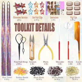 CelineBella Rainbow Hair Tinsel Kit,3-Tones Gradient Fairy Hair,Ombre Blue Gold Red Mixed,Glitter Highlights Sparkling Tinsel Hair Set for Kids Women Girls