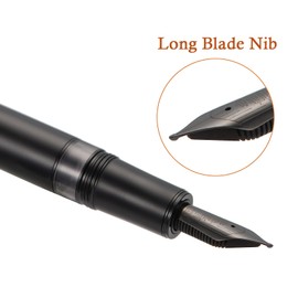 Hongdian N6 Black Metal Resin Piston Fountain Pen Black Long Blade Nib Classic Pen, Includes Metal Box Writing Pen