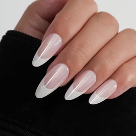 Press On Nails - White Tip Almond, Salon Quality Professional DIY Nails, Everyday Glossy Stick On Nails, Glue On Nails For Women and Girl Gift, Ready to Wear 24 Pcs Nail Kit, Reusable Fake Nails in 12 Sizes, Medium Length Faux Nails.