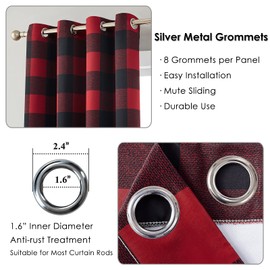 Melodieux Buffalo Check Plaid Blackout Curtains 90 Inches Long for Bedroom, Living Room Thermal Insulated Room Darkening Grommet Drapes, Black Red, 50 x 90 Inch, 2 Panels