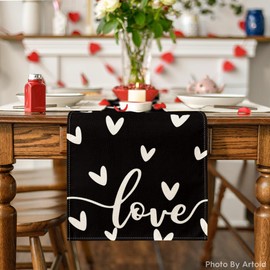 Artoid Mode Black Love Table Runner, Seasonal Anniversary Kitchen Dining Table Decoration for Indoor Home Party 13x72 Inch