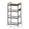 MAHANCRIS Bakers Rack with Power Outlet, Microwave Stand with Hooks,