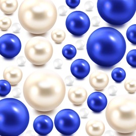 TMCLHXYNF 150Pieces Floating NO Hole Pearls Beads and 2300 Pieces Water Gel Beads for Vases Faux Pearls,Floating Creamy White,Royal Blue Pearls Centerpiece for Party Table Wedding