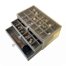 3 Tiers Jewelry Organizer Box Transparent Acrylic Velvet Lined Multi Purpose Jewelry Box For Earrings Ring Necklace