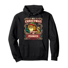 Pekingese My Christmas Spirit Dog Santa Claus Elf Gnome Pullover Hoodie