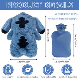 Fluffy Hot Water Bottle, Sti-tch Hot Water Bottle, Sti-tch Hot Water Bottle Cuddly Toy, Cartoon Hot Water Bottle for Children, Hot Water Bag, Removable Inner Container, Hand Warmer for Children and