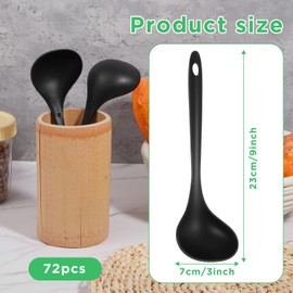 72 Pcs Large Plastic Serving Spoons, 9 Inch Cooking Ladle with Long Handle, Big Heavy Duty Disposable Soup Spoons, Black Heat Resistant for Party, Buffet, Restaurant, Soup Cooking and Weddings