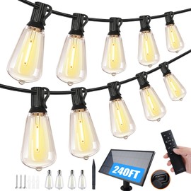 Bdrofn 2 Pack 120FT Solar String Lights Outdoor,Solar Patio Lights Waterproof with Remote & 80+4 Dimmable ST38 Shatterproof LED Bulbs,Commercial Grade Solar Powered String Lights for Outside