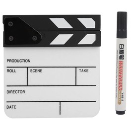 Qiilu Clap Board, Acrylic Director Scene Clapperboard TV Film Action Board Film Cut Prop with Pen (PAV1BWE3S) Director Film Flap White