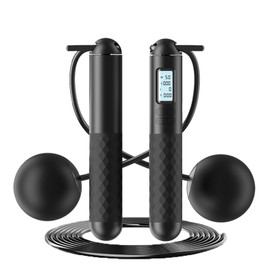 Ropeless Skipping Rope, Skipping Rope with Counter, Adjustable Digital Counting Jump Ropes, Gravity Ball Skipping, Weighted Jump Rope for Exercise, Boxing and Fitness (Black)