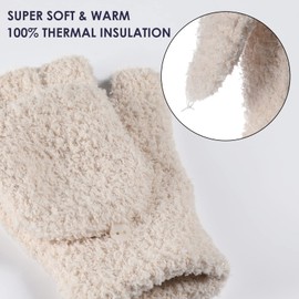 Achiou Warm Fingerless Gloves for Women Men, Convertible Winter Fingerless Mittens with Flip-top Cover, Knitted Wool Glove