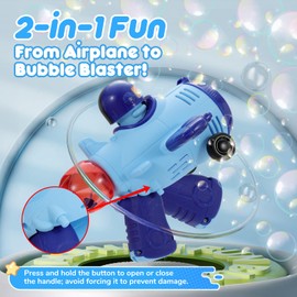 Airplane Bubble Gun for Toddlers Kids, Automatic Bubble Machine with Light DIY Sticker, Leak-Proof Portable Bubble Maker Outdoor Toys Birthday Gift for Boys and Girls
