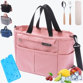 FUWEN Gran Capacidad Bolsa del Almuerzo, Bolsas Térmicas para Hombres y Mujeres Reutilizable, con Correa, Tenedor, Cuchara, Cristales Hielo, Forro a Prueba de Fugas, para Picnic, Trabajo, Camping