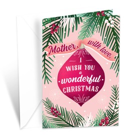 Prime Greetings Christmas Card For Mom (Mother) | Made in America | Eco-Friendly | Thick Card Stock with Premium Envelope 5in x 7.75in | Packaged in Protective Mailer
