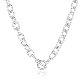 FINELOVE Chunky Silver Toggle Necklace for Women: 10mm | 18 Inch