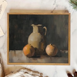 AtterrirArt Framed Kitchen Wall Art, 12 * 16inch, Farmhouse Jar and Pomegranate Wall Decor, Rustic Still Life Canvas Prints, Vintage Fruit Wall Art For Dining Room, Bedroom, Ready to Hang