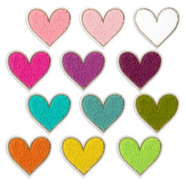 12pcs Heart Shaped Iron on Patches,2.95 x 2.76inch Colorful Embroidered Iron on Patch,Chenille Patches for Clothing,Heart Shape Sew on Patch for Clothes Jackets Jeans Hats Bags