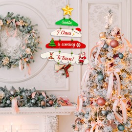 DKINY Wooden Christmas Decorations, 2pcs Merry Christmas Sign, Christmas Hanging Plaque Door with Bells, Christmas Wall Decorations, Xmas Ornaments Decor for Wall Window Home Room Indoor Outdoor