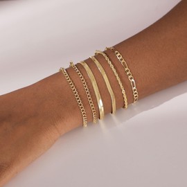 VIROMY Gold Bracelets for Women 14K Gold Plated Stackable Bracelets Herringbone Box Twisted Rope Cuban Chain Trendy Minimalist Chain Dainty Layered Jewelry for Women