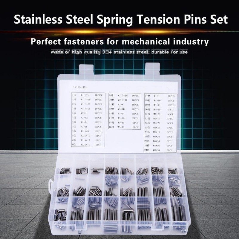 280Pcs Stainless Steel Slotted Spring Pin Assortment Kit, Split Spring
