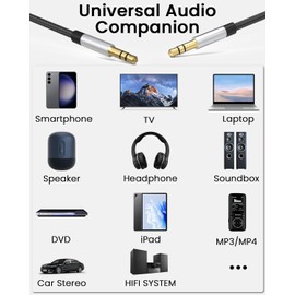 Bicmice Aux Cord 3.5 mm Audio Cable for Headphones, Car Stereo, Tablet, Speaker, Smartphone, TV, Laptop, HI-FI System Nylon Braided Additional Cable Male to Male with 24K Gold Plated 3 m / 10 ft