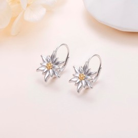 Edelweiss Earrings for Women Sterling Silver Edelweiss Flower Leverback Earrings Floral Earrings Drop Oktoberfest Jewelry Birthday Gifts (Drop Edelweiss)