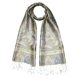 Lorenzo Cana Luxury Silk Scarf Women Scarf 100% Silk Woven Women's Scarf Elegant Paisley Pattern Silver Grey 78687333, Silver-grey-yellow