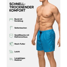 DANISH ENDURANCE Men's Swimming Trunks with Mesh Lining, Swimming Shorts with Drawstring & Pockets, Lightweight, Quick-Drying, 100% Recycled Materials, blue