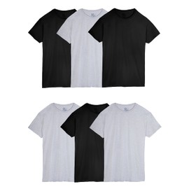 Fruit of the Loom Men's Eversoft Cotton Stay Tucked Crew T-Shirt, Regular-6 Pack Black/Grey, l