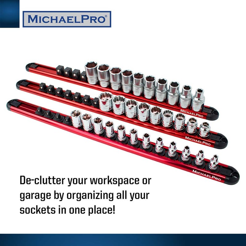 MichaelPro 3-Piece Aluminum Socket Organizer Rail Set- 1/4-inch, 3/8-Inch, and
