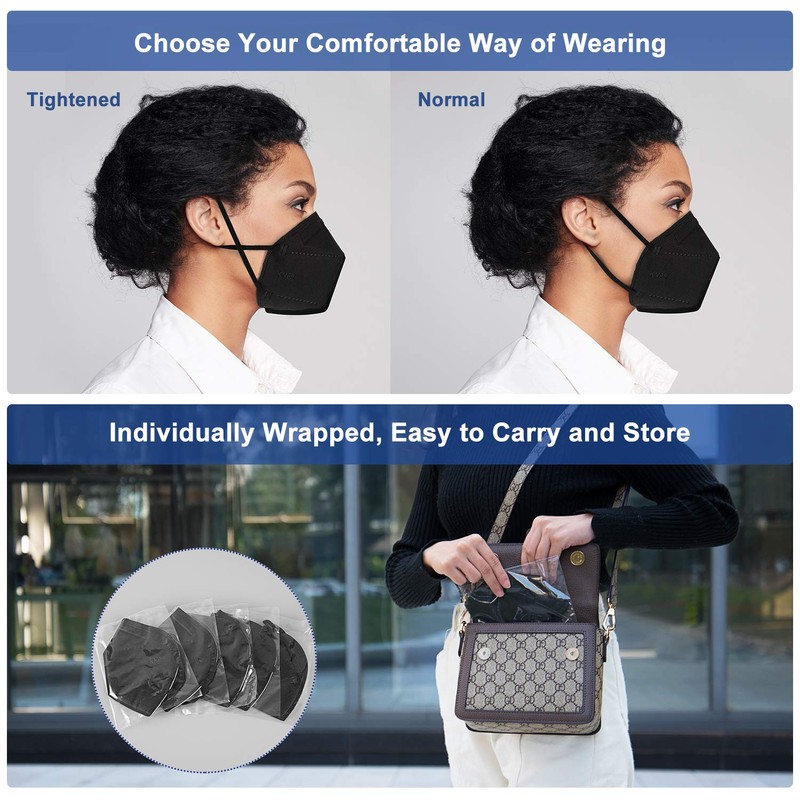 BLScode KN95 Face Mask 60 Pack, Individually Wrapped 5-Layer Breathable