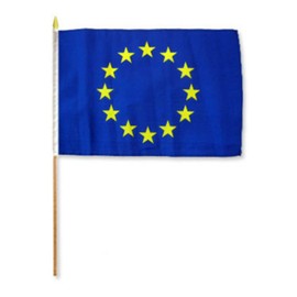 AES 12"x18" Wholesale Lot of 6 European Union Stick Flag Wood Staff Premium Vivid Color and UV Fade Best Garden Outdor Decor Resistant Canvas Header and Polyester Material Flag