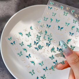Embossed Butterfly Nail Art Stickers Decals, 5D Self-Adhesive Nail Art Laser Gold Butterflies Nail Decals for Women Girls DIY Manicure Butterfly Nail Stickers Decoration Supplies 1 Sheet