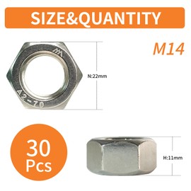 HXCOMET M14-2 Hex Nuts (30pcs), 304 Stainless Steel (18-8), DIN 934, Metric, Coarse Thread, Fasteners