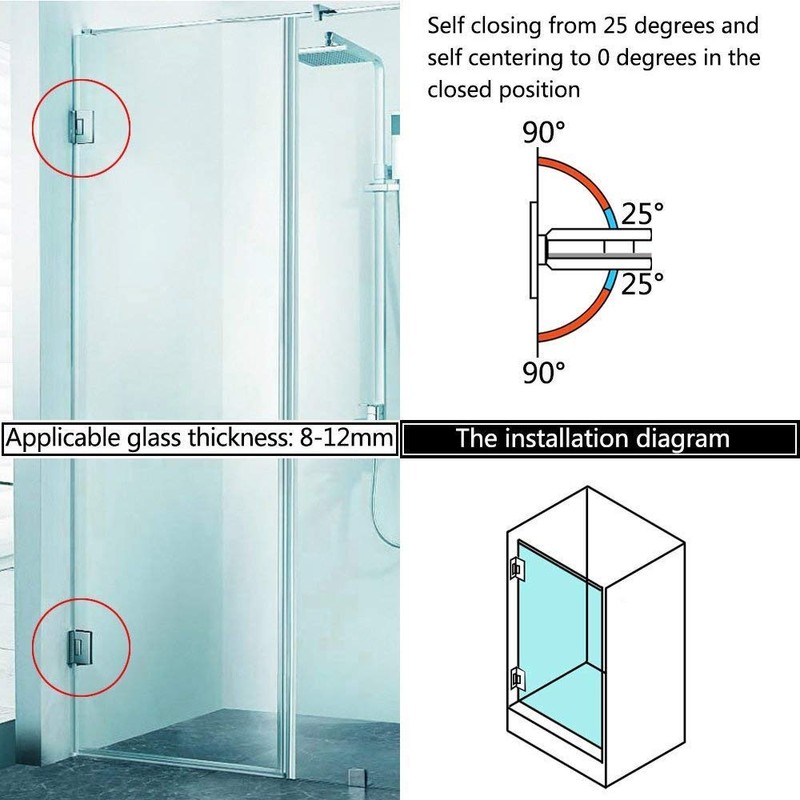 JU+ 90 Degree Glass Door Wall Hinges Shower Room Accessories